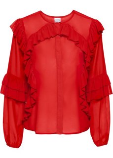 Блузка с воланами (красный) Bonprix