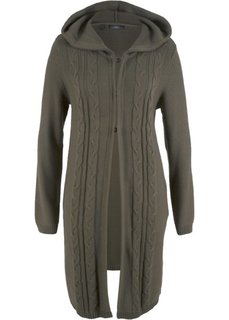 Длинный кардиган с капюшоном (темно-оливковый) Bonprix