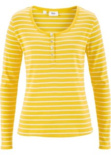 Футболка с вырезом на пуговицах (желтый/белый в полоску) Bonprix