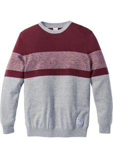 Пуловер Regular Fit в полоску (светло-серый меланж/бордовый) Bonprix