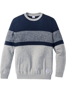 Пуловер Regular Fit в полоску (светло-серый меланж/темно-синий) Bonprix