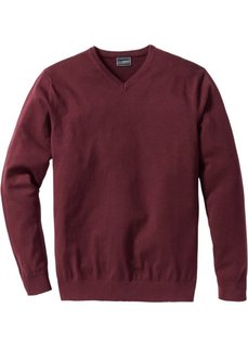 Пуловер Regular Fit с V-образным вырезом (темно-бордовый) Bonprix