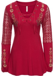 Удлиненный топ с кружевом (темно-красный) Bonprix