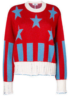 пуловер в рубчик со звездным узором  MSGM
