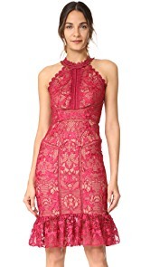 Marchesa Notte Guipure Sleeveless Cocktail with Ruffle Hem