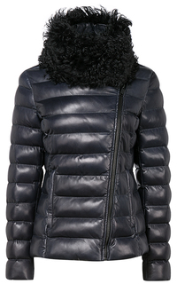 Зимняя кожаная куртка с отделкой мехом козлика La Reine Blanche
