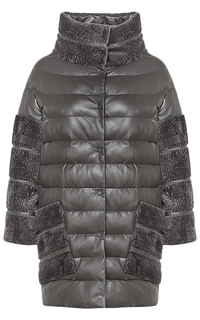Комбинированная зимняя куртка из натуральной кожи и овчины La Reine Blanche