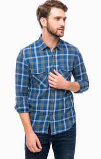 Синяя хлопковая рубашка в клетку Tom Tailor Denim