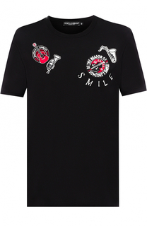 Хлопковая футболка с контрастными нашивками Dolce &amp; Gabbana