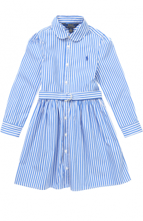 Хлопковое мини-платье в полоску с поясом Polo Ralph Lauren
