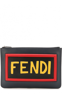 Кожаный клатч с контрастной отделкой Fendi