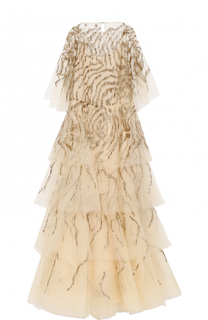 Многоярусное платье-макси с пайетками Oscar de la Renta