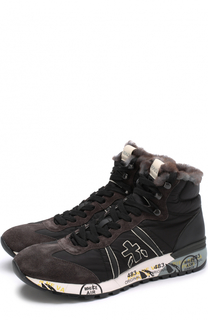 Высокие комбинированные кроссовки на шнуровке с декоративной отделкой Premiata