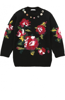 Вязаный свитер с цветочным принтом и декором Dolce &amp; Gabbana