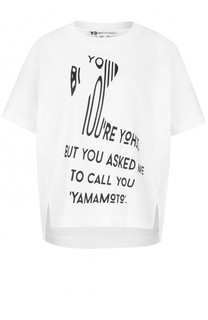 Хлопковая футболка с круглым вырезом и надписью Y-3