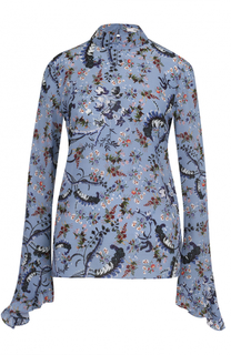 Шелковая блуза с воротником-стойкой и принтом Erdem