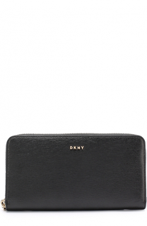 Кожаный кошелек на молнии с логотипом бренда DKNY