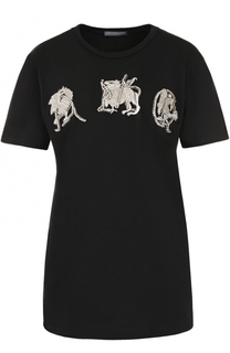 Хлопковая футболка прямого кроя с декоративной отделкой Alexander McQueen