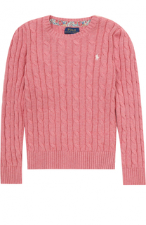 Хлопковый пуловер фактурной вязки с логотипом бренда Polo Ralph Lauren