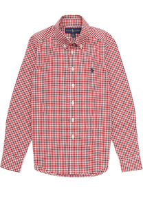 Хлопковая рубашка в мелкую клетку с воротником button down Polo Ralph Lauren