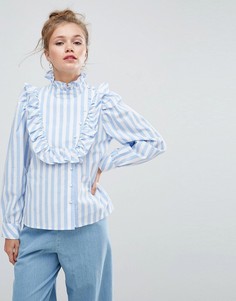 Рубашка в полоску с рюшами на груди ASOS - Мульти