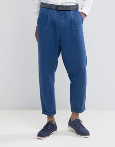 Синие суженные книзу брюки из 100% льна ASOS - Синий