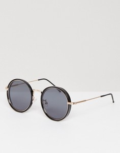 Черные круглые солнцезащитные очки с золотистой вставкой ASOS - Черный