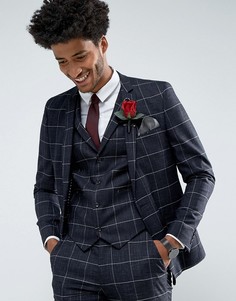 Темно-синий супероблегающий пиджак в клетку ASOS Wedding - Темно-синий