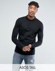 Черное трикотажное поло с длинными рукавами ASOS TALL - Черный