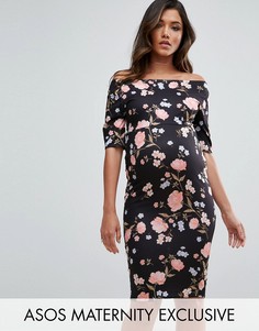 Платье с цветочным принтом и открытыми плечами ASOS Maternity TALL - Мульти