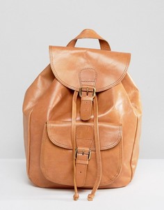 Кожаный рюкзак с карманом спереди ASOS - Коричневый
