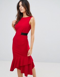 Платье-футляр с баской по краю и контрастным поясом City Goddess - Красный