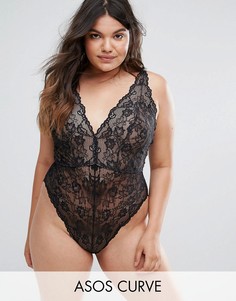 Кружевное боди со шнуровкой на спине ASOS CURVE Blair - Черный