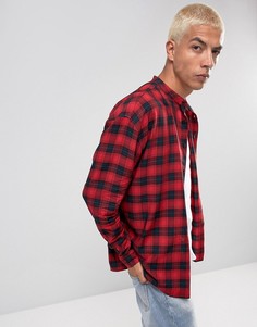 Oversize-рубашка из вискозы в клетку с воротником на пуговицах ASOS - Красный