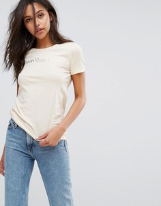 Облегающая футболка с логотипом Calvin Klein Jeans - Кремовый