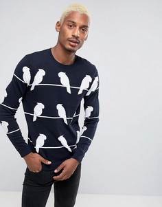 Темно-синий джемпер с узором в форме птиц ASOS - Темно-синий