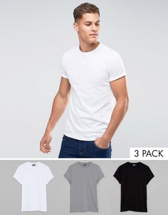 3 футболки с круглым вырезом и закатанными рукавами ASOS - СКИДКА - Мульти