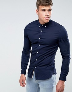 Темно-синяя саржевая рубашка узкого кроя ASOS - Темно-синий