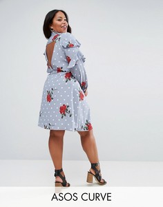 Платье-рубашка с оборками и открытой спиной ASOS CURVE - Мульти