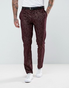 Бордовые брюки скинни под смокинг из бархата с узором пейсли ASOS - Красный