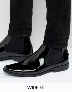 Черные лакированные ботинки челси для широкой стопы ASOS - Черный