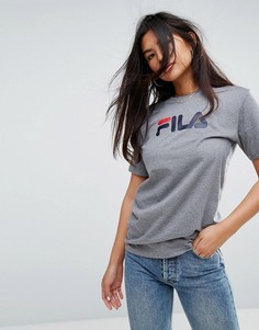 Оверсайз-футболка бойфренда с логотипом на груди Fila - Серый