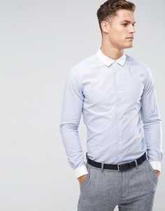 ASOS Smart Stretch Slim Oxford Stripe Shirt In Navy With Contrast Collar and Cuffs - Синий
