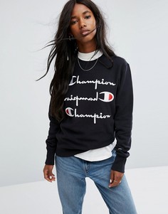Свитшот с круглым вырезом и тройным логотипом Champion - Черный