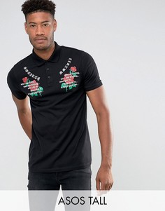 Поло с цветами и надписью ASOS TALL - Черный