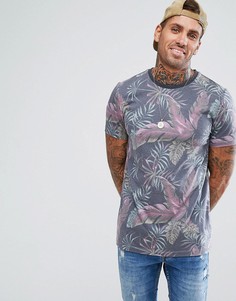 Длинная футболка со сплошным цветочным принтом ASOS - Серый