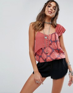 Топ с принтом на одно плечо Free People Call Me - Красный