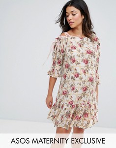 Платье на шнуровке с цветочным принтом ASOS Maternity - Мульти