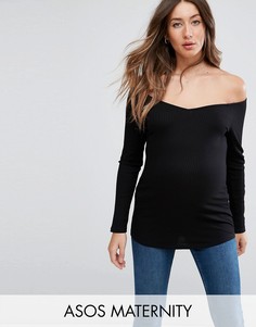 Топ в рубчик с открытыми плечами ASOS Maternity - Черный
