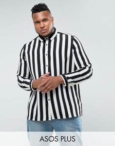 Монохромная рубашка классического кроя в полоску ASOS PLUS - Черный